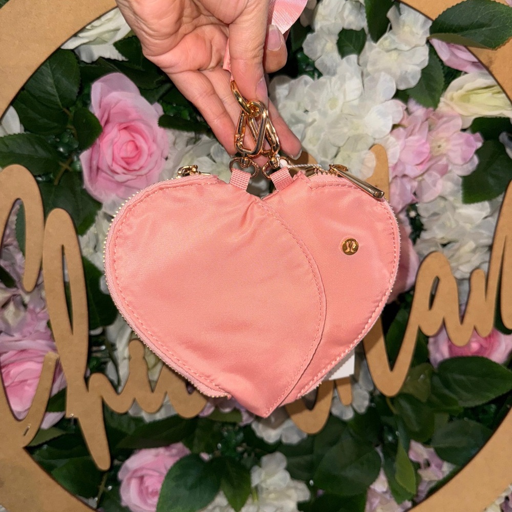 lululemon athletica Pink Heart Key Card Holder with Gold Hardware